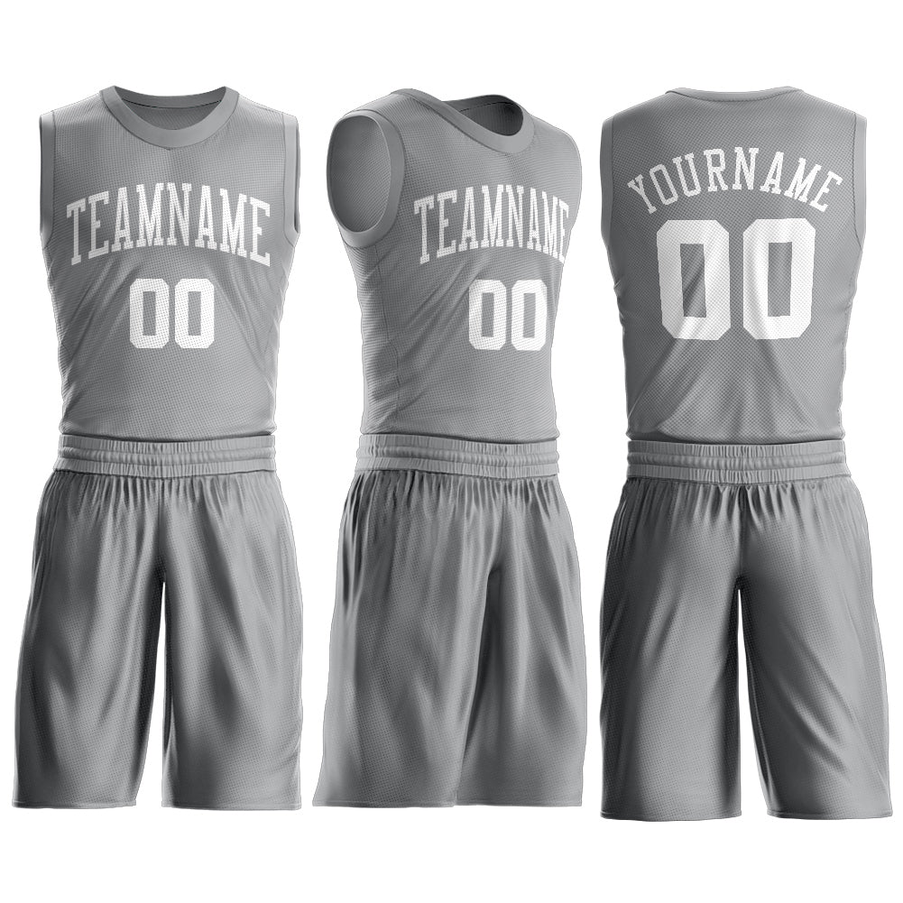 Custom Gray White Round Neck Suit Basketball Jersey