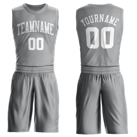 Custom Gray White Round Neck Suit Basketball Jersey