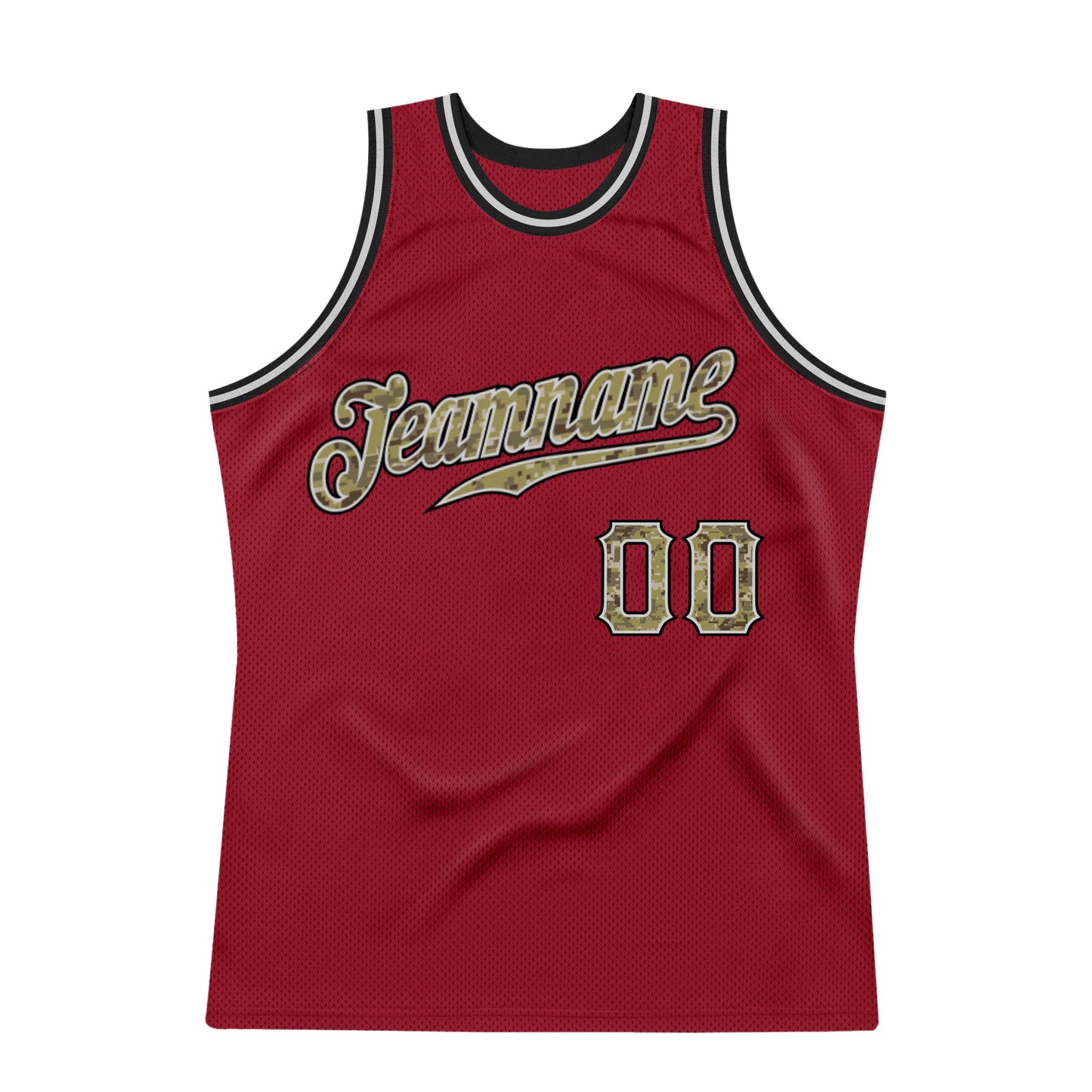 Custom Maroon Camo-Gray Authentic Throwback Basketball Jersey