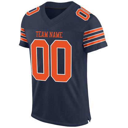 Custom Navy Orange-White Mesh Authentic Football Jersey