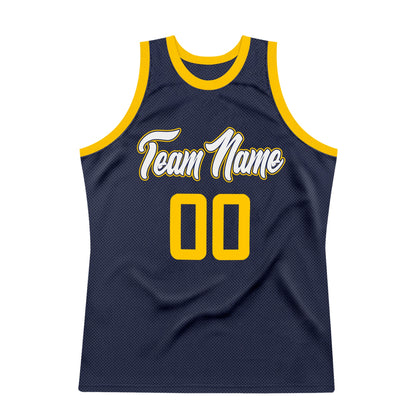 Custom Navy Gold-White Authentic Throwback Basketball Jersey