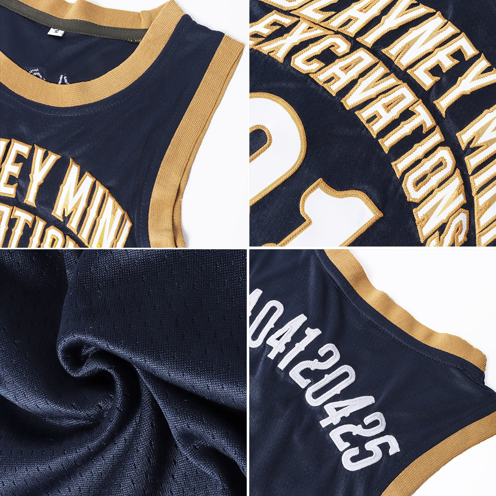 Custom Navy Old Gold-Red Authentic Throwback Basketball Jersey