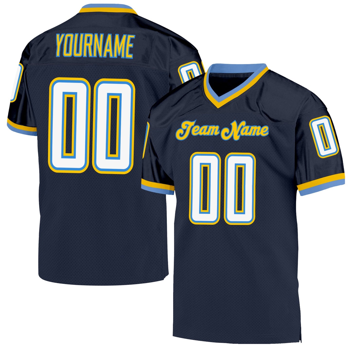 Custom Navy White-Powder Blue Mesh Authentic Throwback Football Jersey