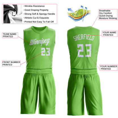 Custom Neon Green White Round Neck Suit Basketball Jersey