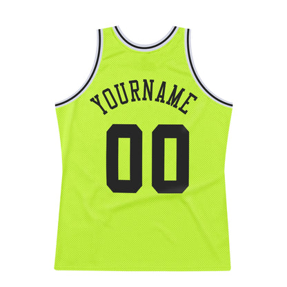 Custom Neon Green Black-White Authentic Throwback Basketball Jersey