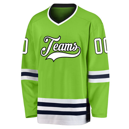 Custom Neon Green White-Navy Hockey Jersey