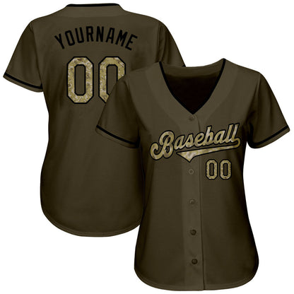 Custom Olive Camo-Black Authentic Salute To Service Softball Jersey