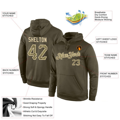 Custom Stitched Olive Camo-Cream Sports Pullover Sweatshirt Salute To Service Hoodie