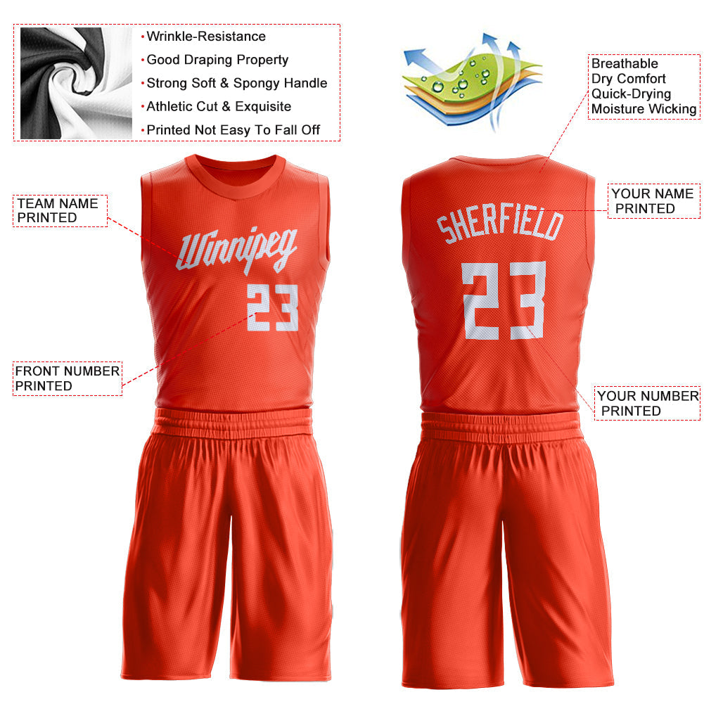 Custom Orange White Round Neck Suit Basketball Jersey