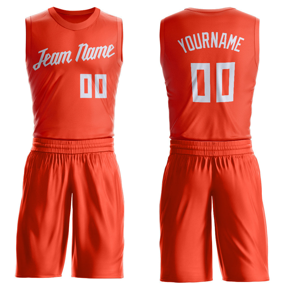 Custom Orange White Round Neck Suit Basketball Jersey