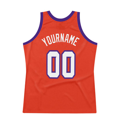 Custom Orange White-Purple Authentic Throwback Basketball Jersey