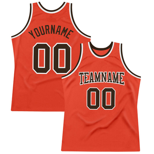 Custom Orange Brown-White Authentic Throwback Basketball Jersey