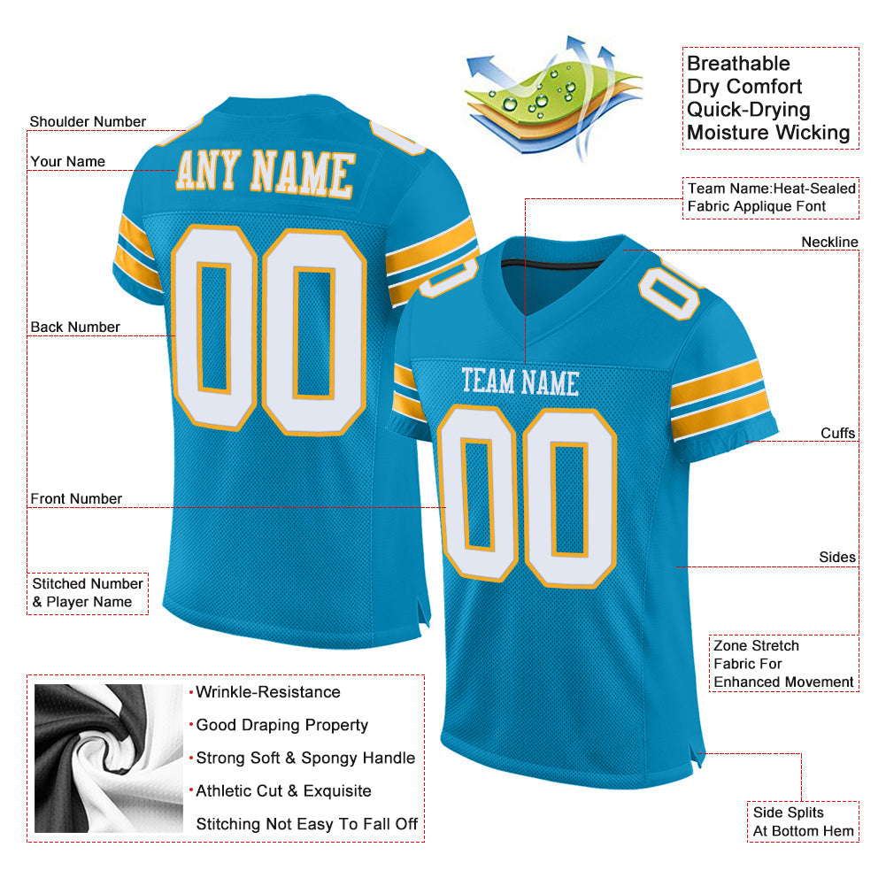 Custom Panther Blue White-Gold Mesh Authentic Football Jersey