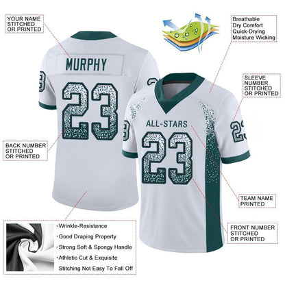 Custom White Midnight Green-Black Mesh Drift Fashion Football Jersey