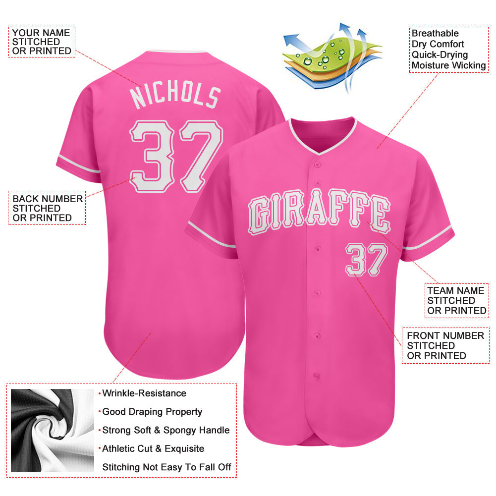 Custom Pink White Authentic Softball Jersey