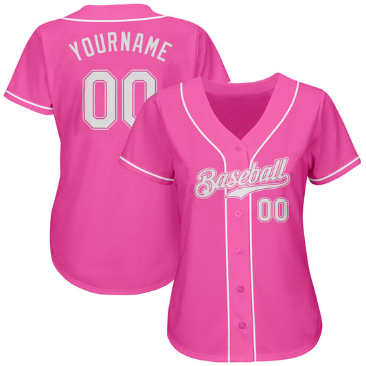 Custom Pink White Authentic Softball Jersey