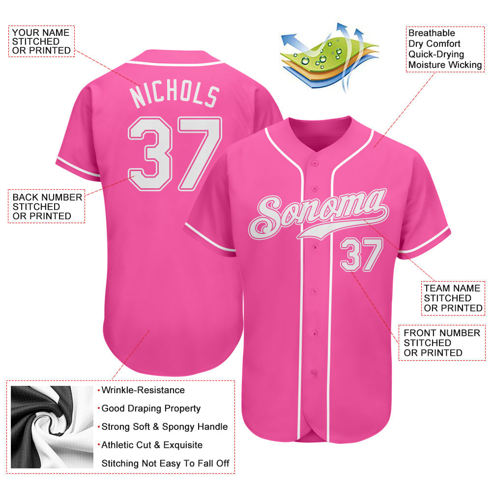 Custom Pink White Authentic Softball Jersey