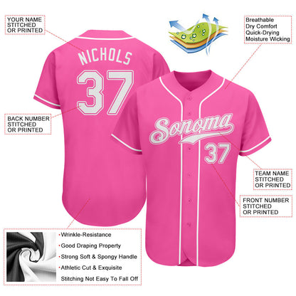 Custom Pink White Authentic Softball Jersey