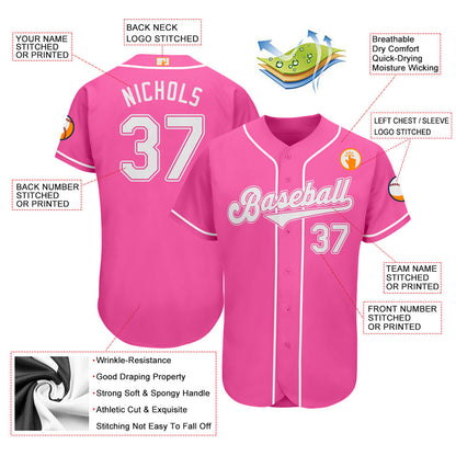 Custom Pink White Authentic Softball Jersey