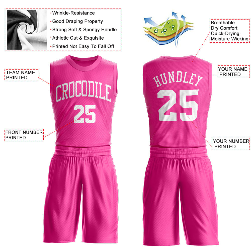 Custom Pink White Round Neck Suit Basketball Jersey