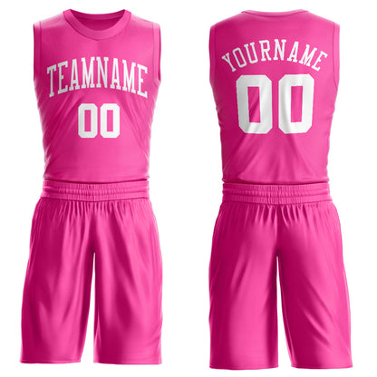 Custom Pink White Round Neck Suit Basketball Jersey