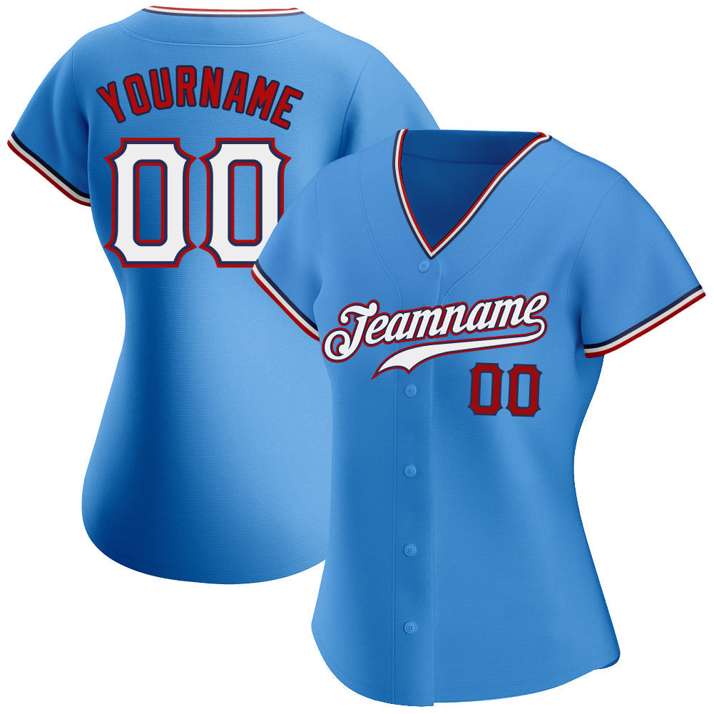 Custom Powder Blue White-Red Authentic Softball Jersey