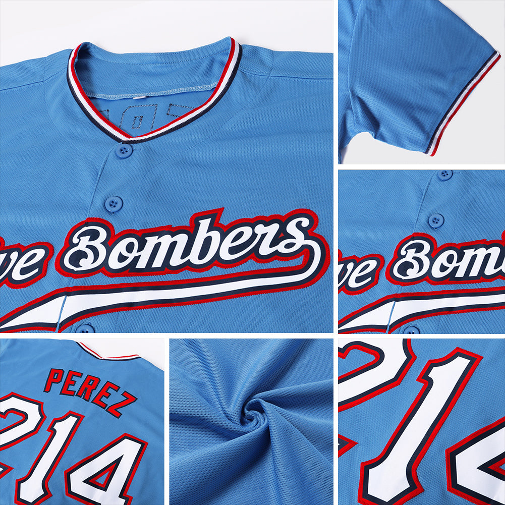 Custom Powder Blue White-Red Authentic Softball Jersey