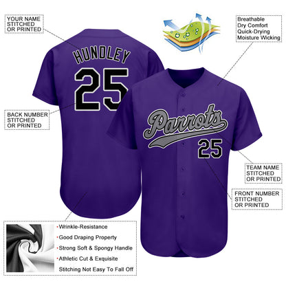 Custom Purple Black-Gray Authentic Softball Jersey