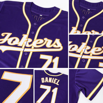 Custom Purple White-Gold Authentic Softball Jersey