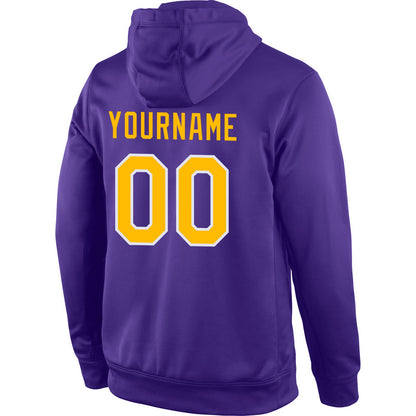 Custom Stitched Purple Gold-White Sports Pullover Sweatshirt Hoodie