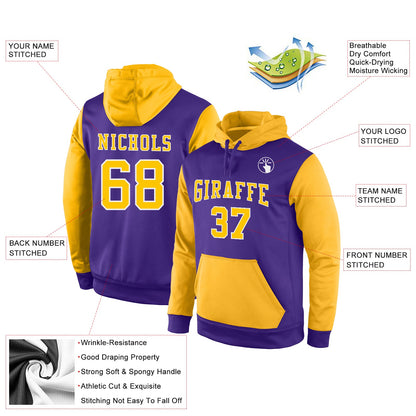 Custom Stitched Purple Gold-White Sports Pullover Sweatshirt Hoodie