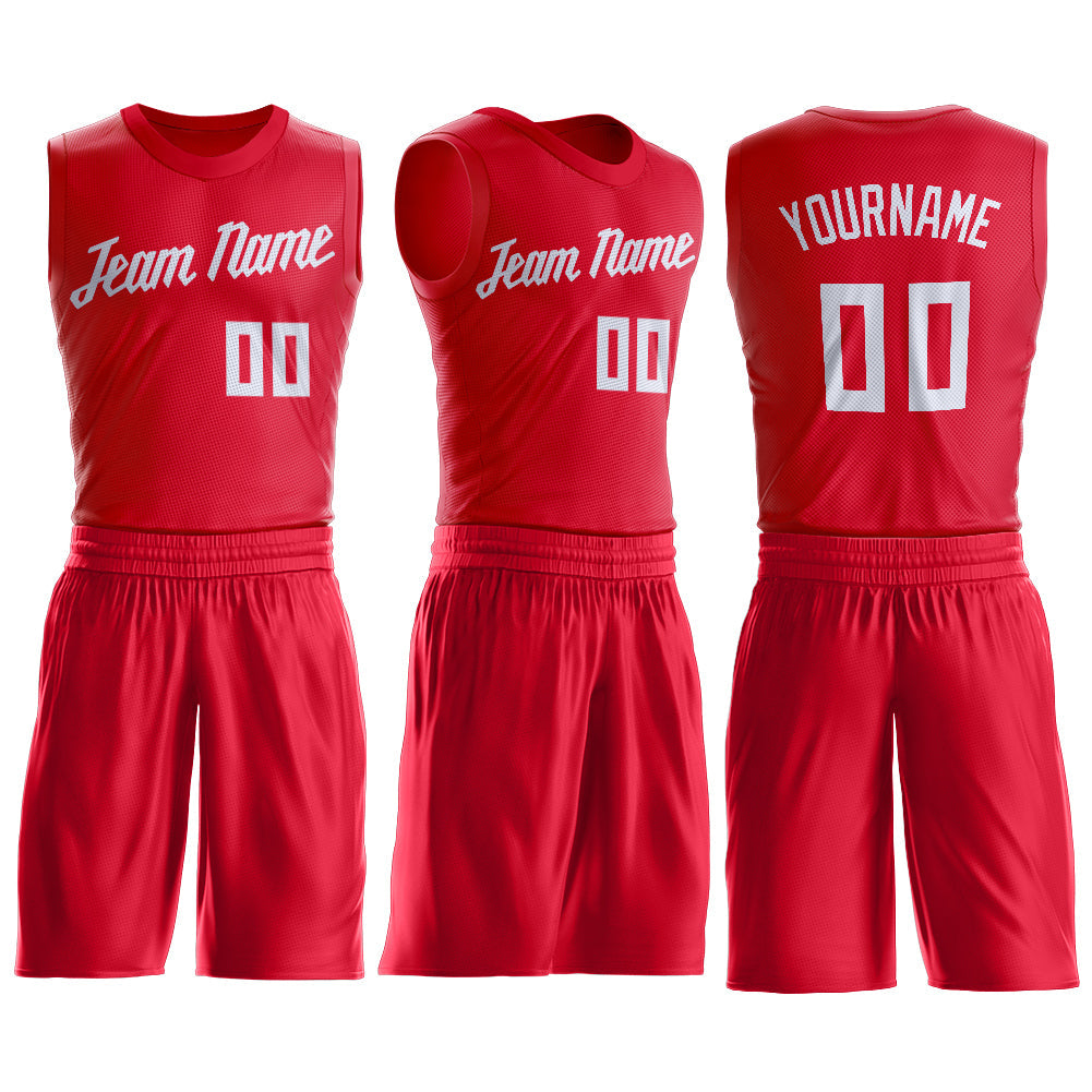 Custom Red White Round Neck Suit Basketball Jersey