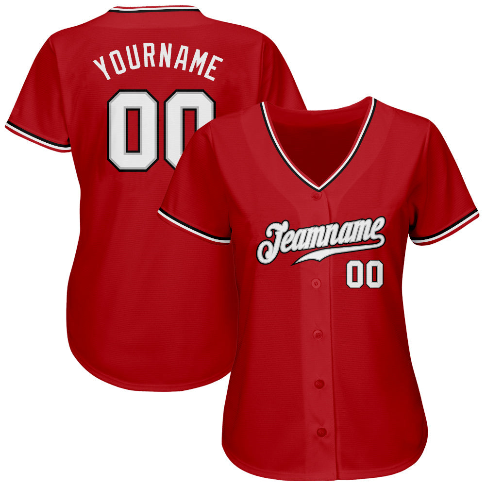 Custom Red White-Black Authentic Softball Jersey