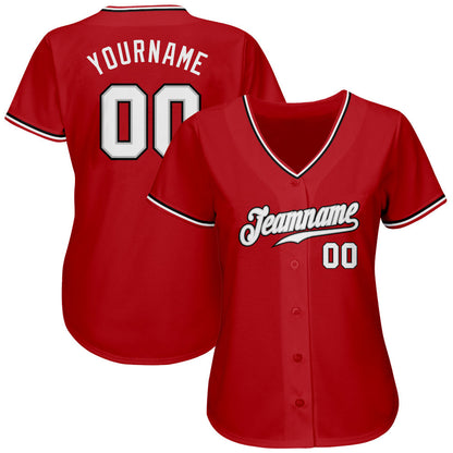 Custom Red White-Black Authentic Softball Jersey