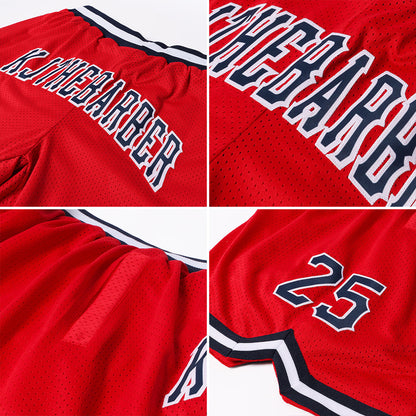 Custom Red Navy-White Authentic Throwback Basketball Shorts