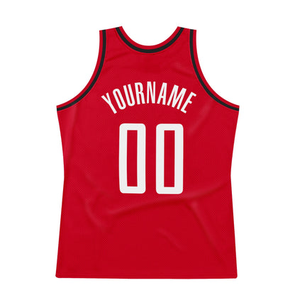 Custom Red White-Black Authentic Throwback Basketball Jersey