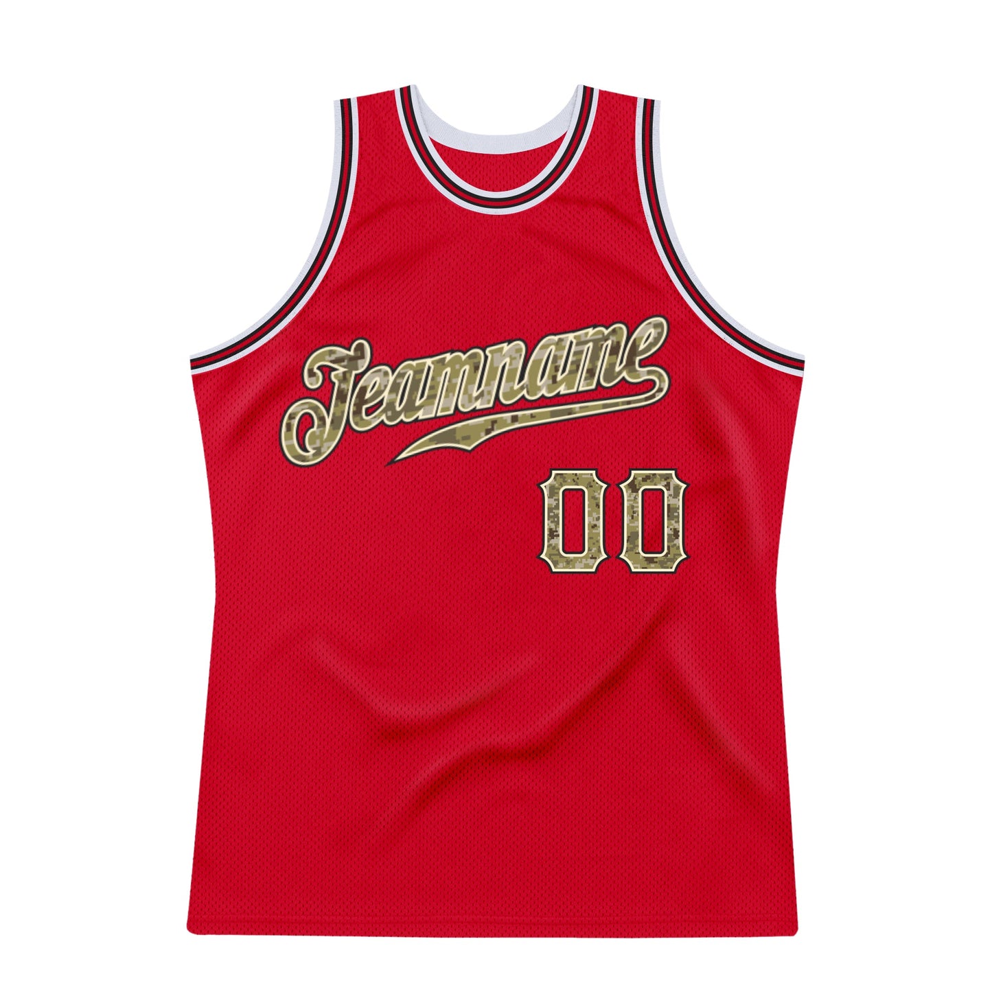 Custom Red Camo-Black Authentic Throwback Basketball Jersey