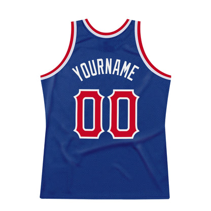 Custom Royal Red-White Authentic Throwback Basketball Jersey