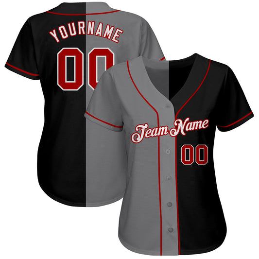 Custom Black Red-Gray Authentic Split Fashion Softball Jersey