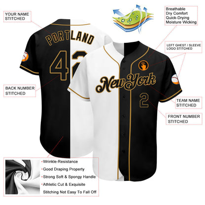 Custom White-Black Old Gold Authentic Split Fashion Softball Jersey
