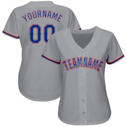 Custom Gray Royal-Red Baseball Jersey