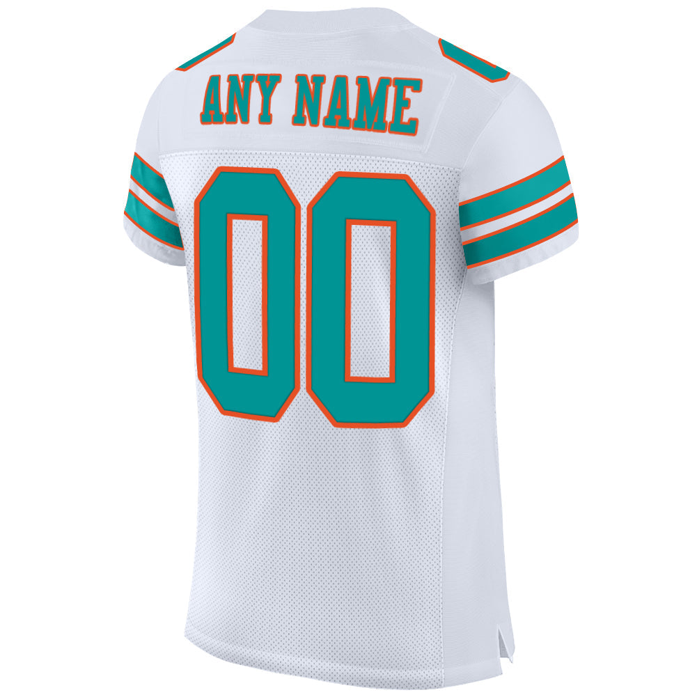 Custom White Aqua-Orange Mesh Authentic Football Jersey