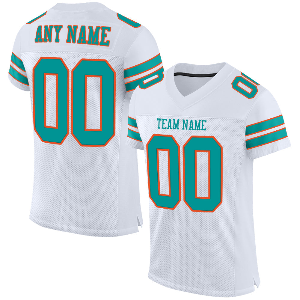 Custom White Aqua-Orange Mesh Authentic Football Jersey