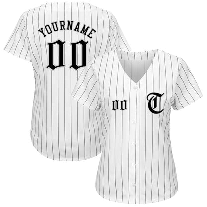 Custom White Black Pinstripe Black-Gray Authentic Baseball Jersey