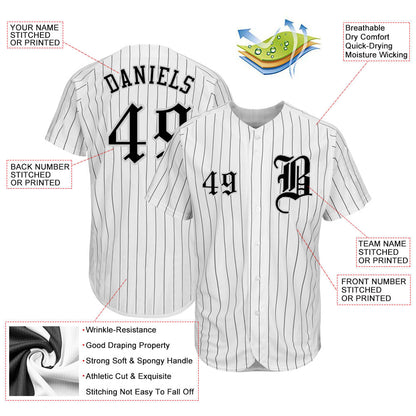 Custom White Black Pinstripe Black-Gray Authentic Baseball Jersey