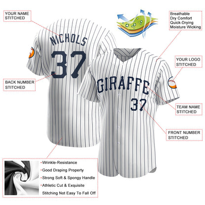 Custom White Navy Pinstripe Navy Authentic Baseball Jersey