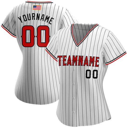 Custom White Black Pinstripe Red-Black Authentic American Flag Fashion Softball Jersey