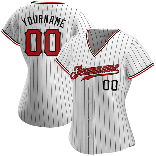 Custom White Black Pinstripe Red-Black Authentic Softball Jersey