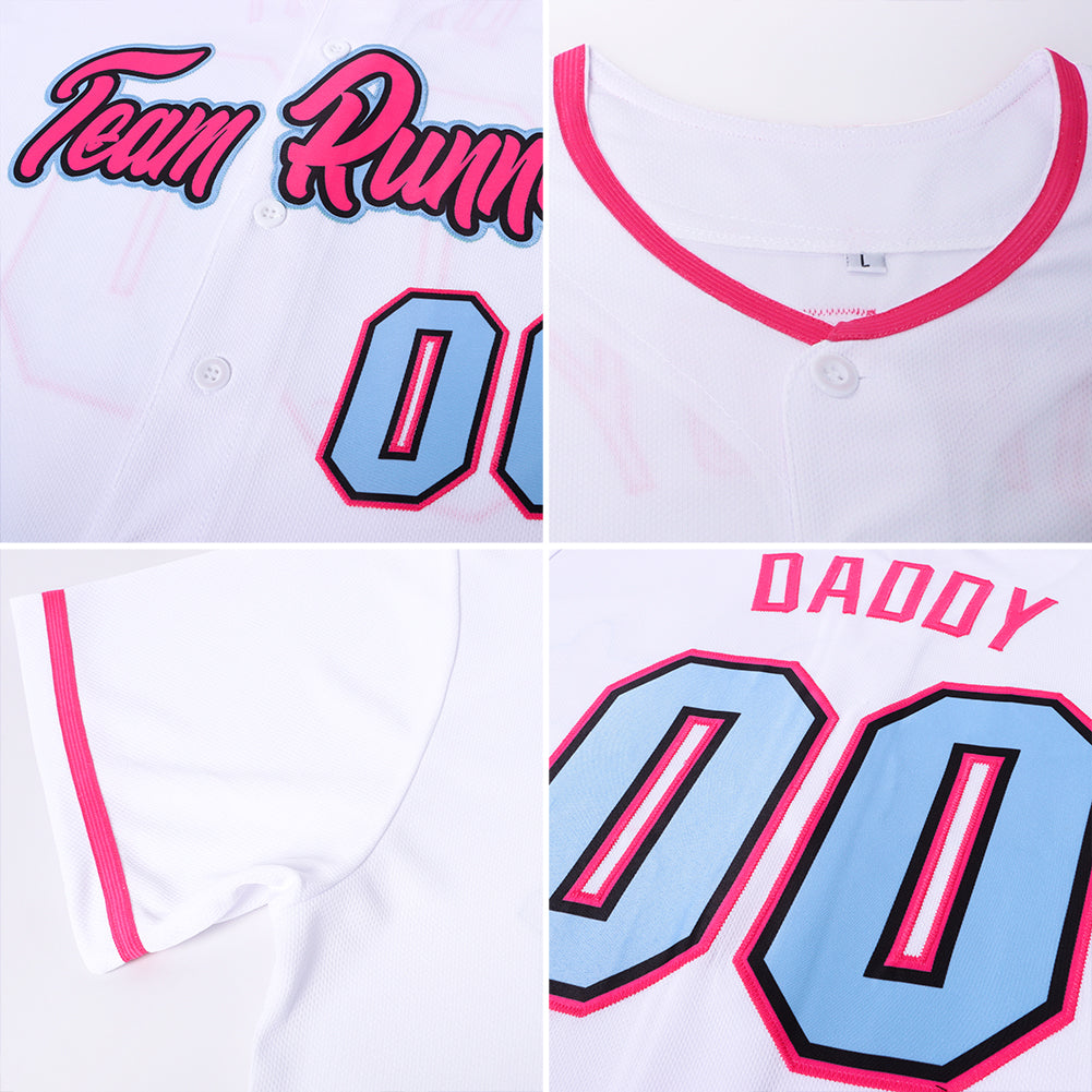 Custom White Light Blue-Pink Authentic Softball Jersey