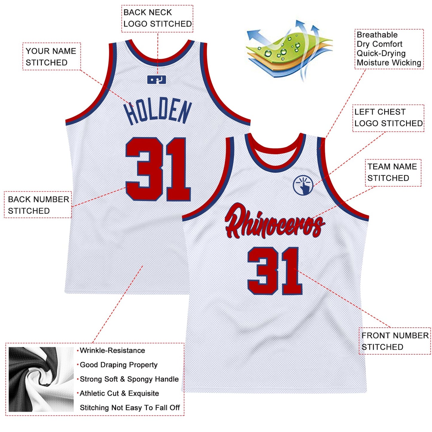 Custom White Red-Royal Authentic Throwback Basketball Jersey